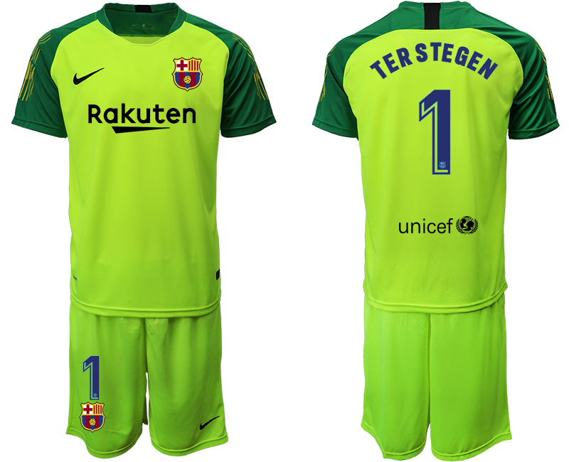 Men 2020-2021 club Barcelona  fluorescent green goalkeeper #1 Soccer Jerseys
